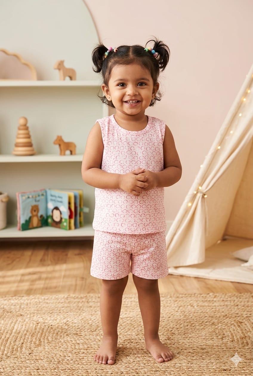 Pink  Sleeveless Short set (3-5 years ) Codeas