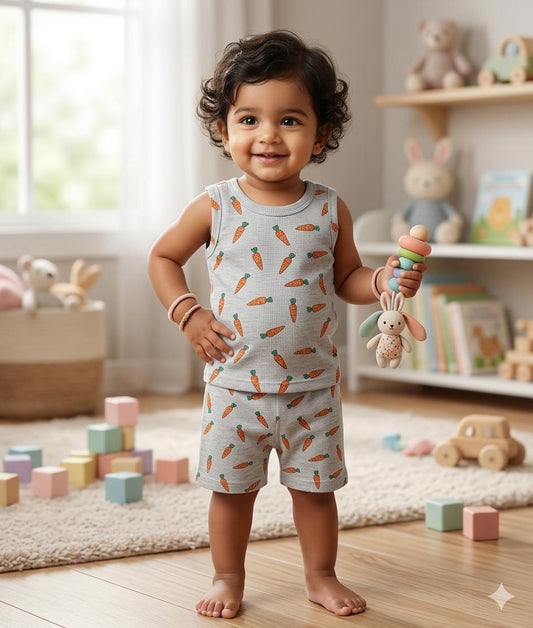 Grey Sleeveless Ribbed Short  set (1-6 years )Code:SA