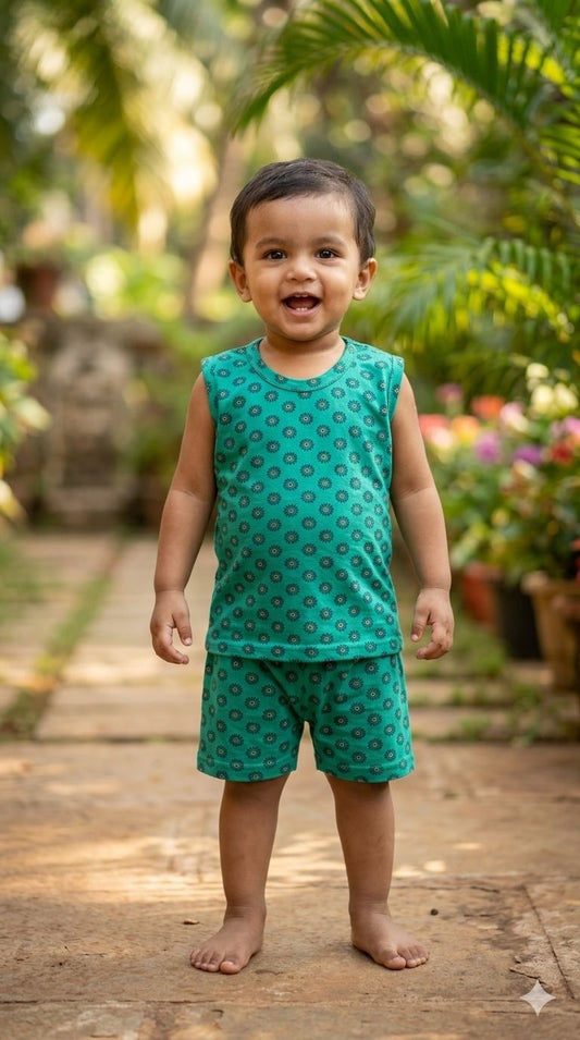 Green  Sleeveless Short set (1- 3 years)