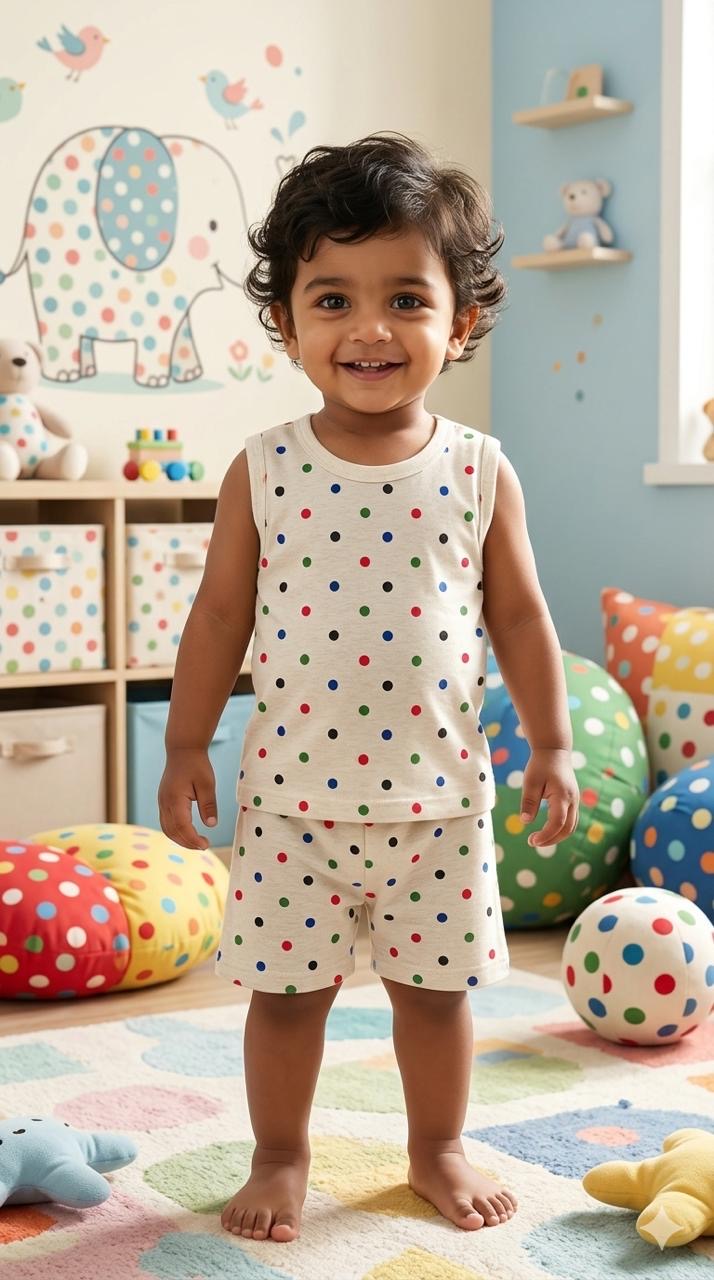 Dots  Sleeveless Short set (1- 3 years)