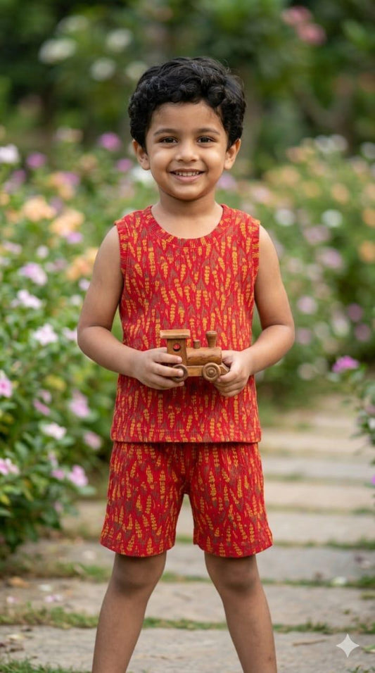 Red  Ribbed Short  set (1-6 years )Code:SA