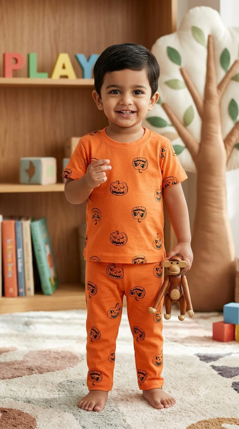 Orange  Top & bottom set (6 months-3 years )