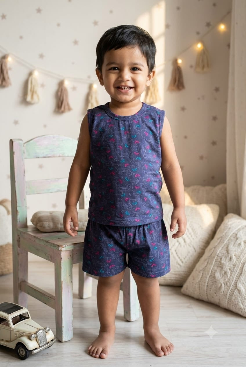Blue Sleeveless Short set (3-5 years)