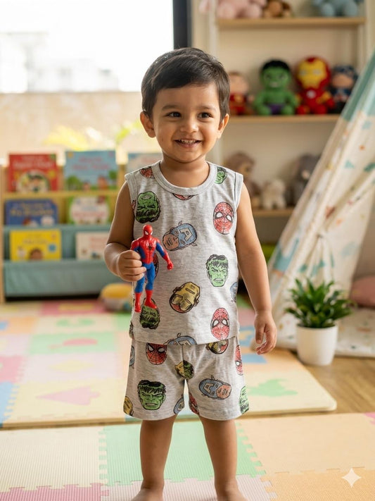 Superhero sleeveless short set (6 months-3 years)