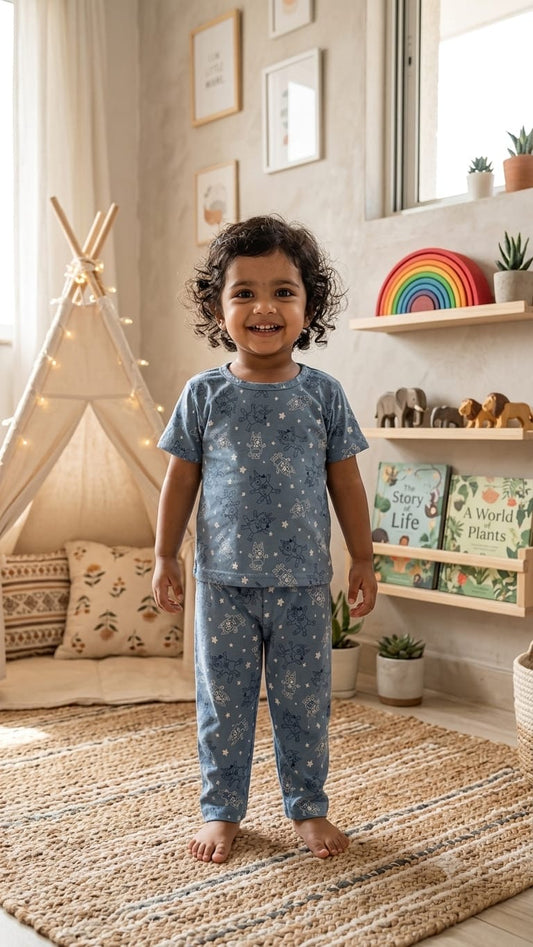 Blue white Top & bottom  set (6 months-3 years)