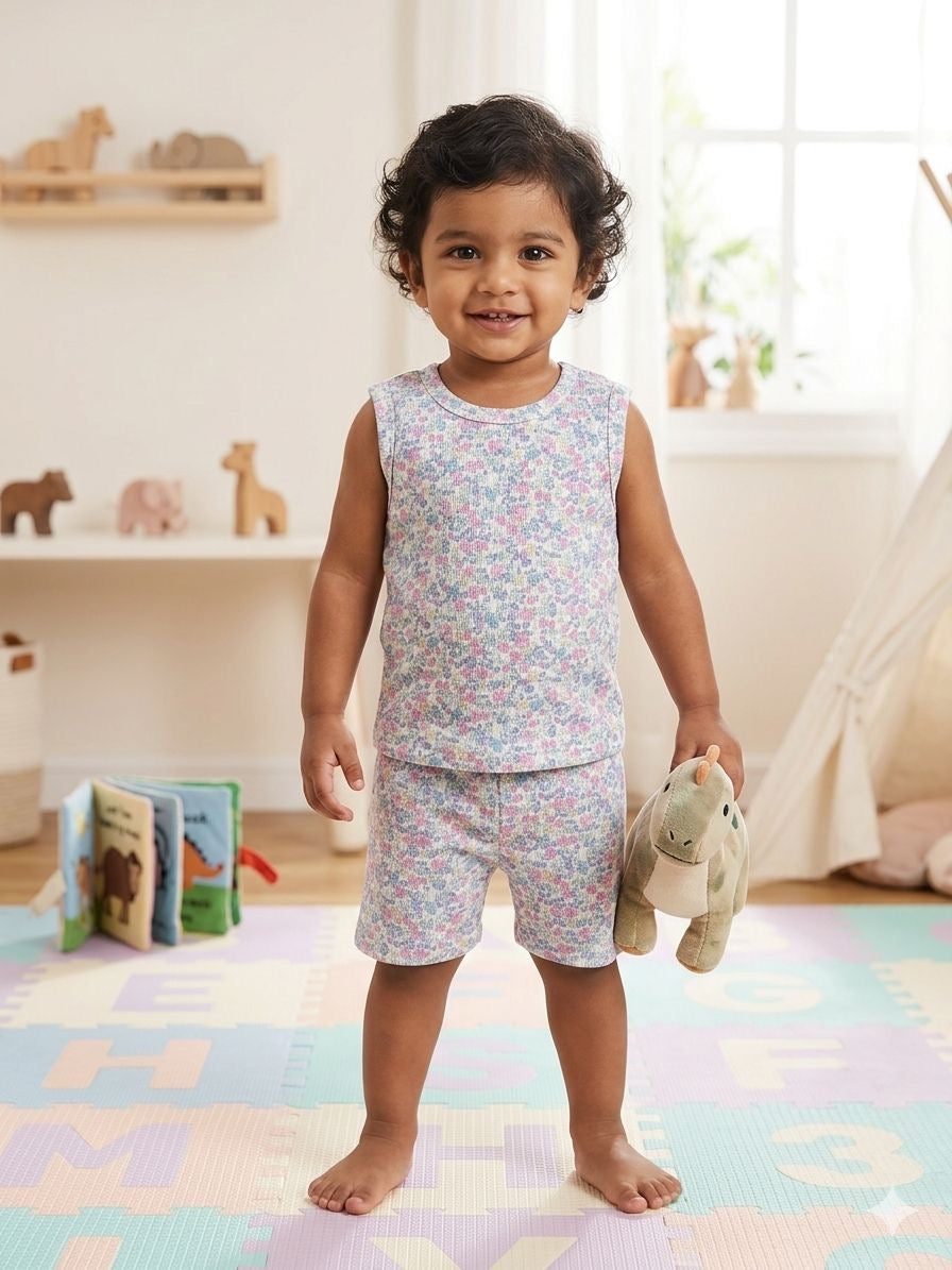 Pink white Sleeveless Short  Set (1-2 year )