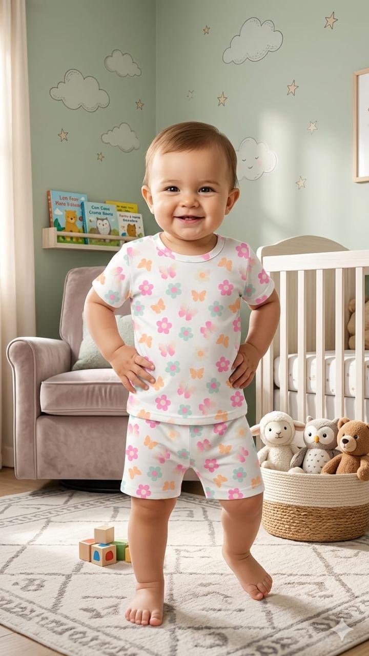 White colourful Short set (1-2 year)