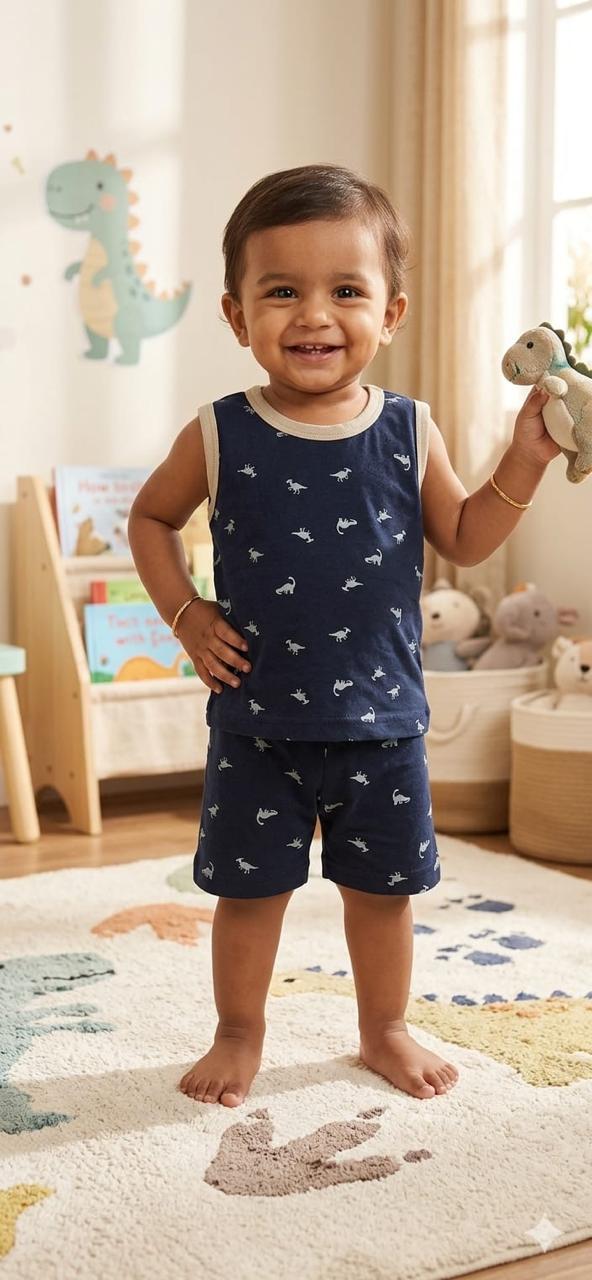 Blue sleeveless short set (6 months-3 years)