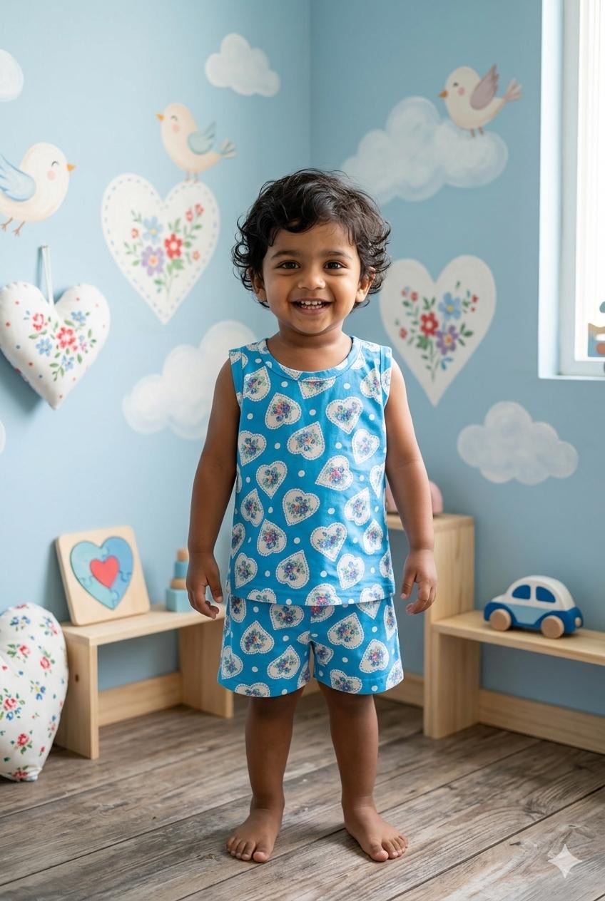 White blue  Sleeveless short set (6 months- 3 years)
