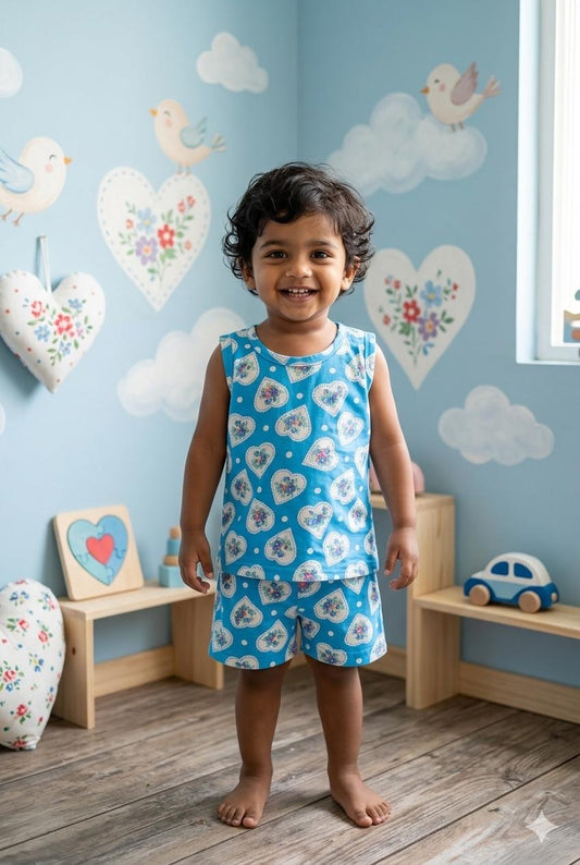 White blue  Sleeveless short set (6 months- 3 years)