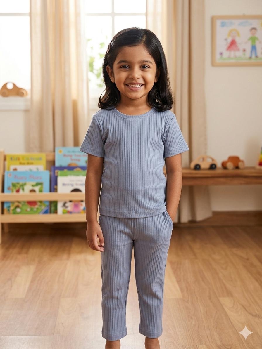 Comfy grey unisex ribbed Coord  set (1-6 years )Code:SA