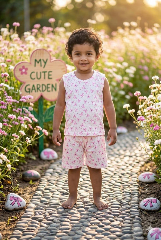 White pink Sleeveless Short set (6 months- 3 years)