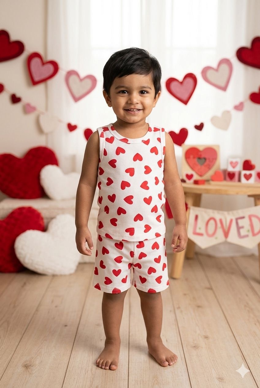 Hearts Sleeveless Ribbed Short  set (1-6 years )Code:SA