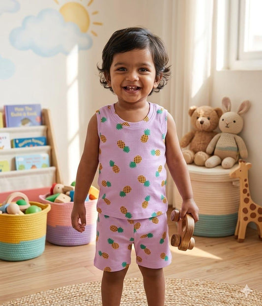 Purple  Sleeveless Ribbed Short  set (1-6 years )Code:SA