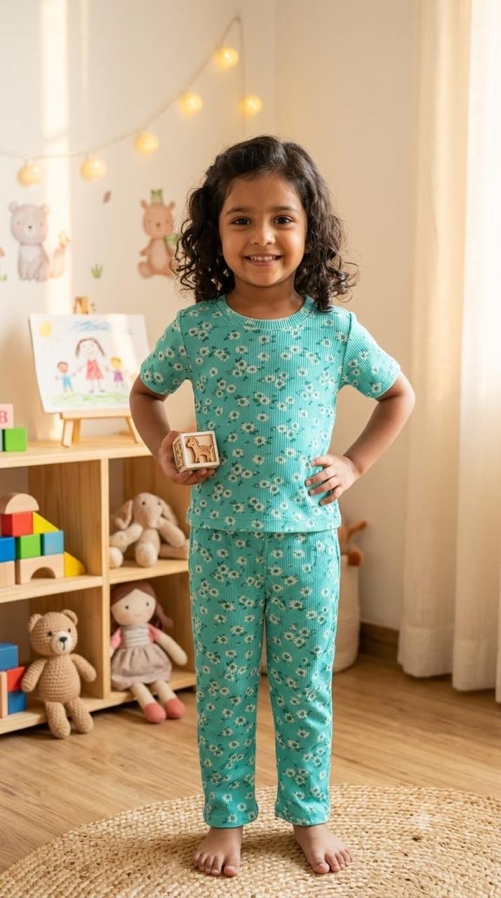 Blue white ribbed Coord  set (1-6 years )Code:SA
