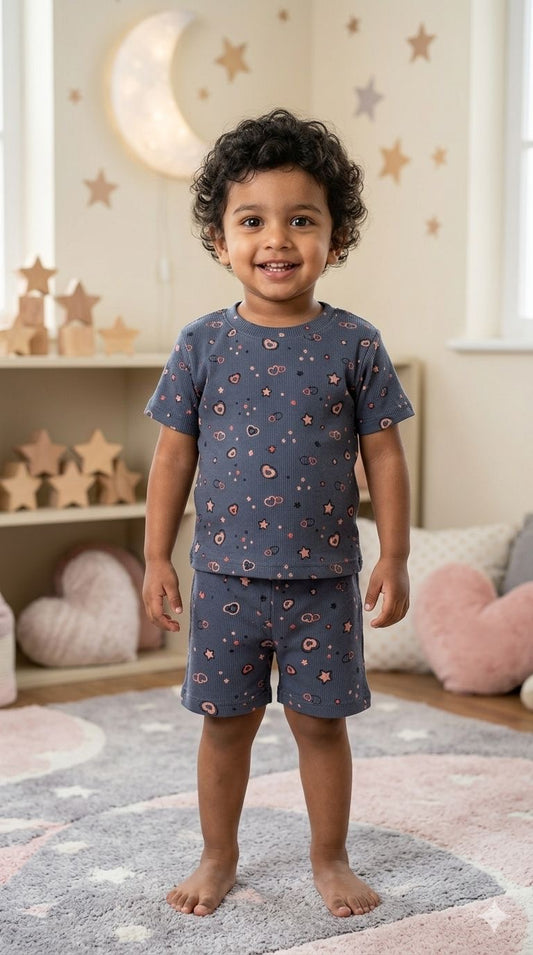 Grey black Ribbed Short  set (1-6 years )Code:SA