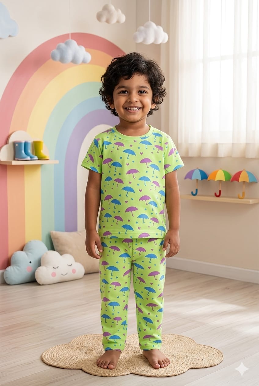 Green colourful Top & Bottom set (1- 3 years)