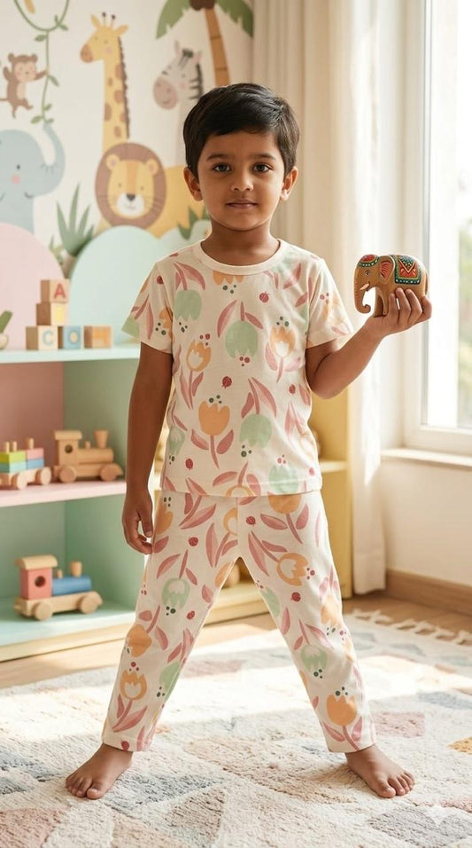 Colourful white  Top & bottom  set (6 months-3 years)