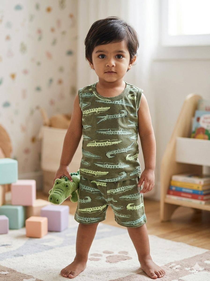 Green sleeveless short set (6 months-3 years)