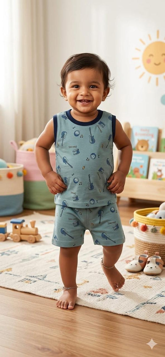 Music sleeveless short set (6 months-3 years)
