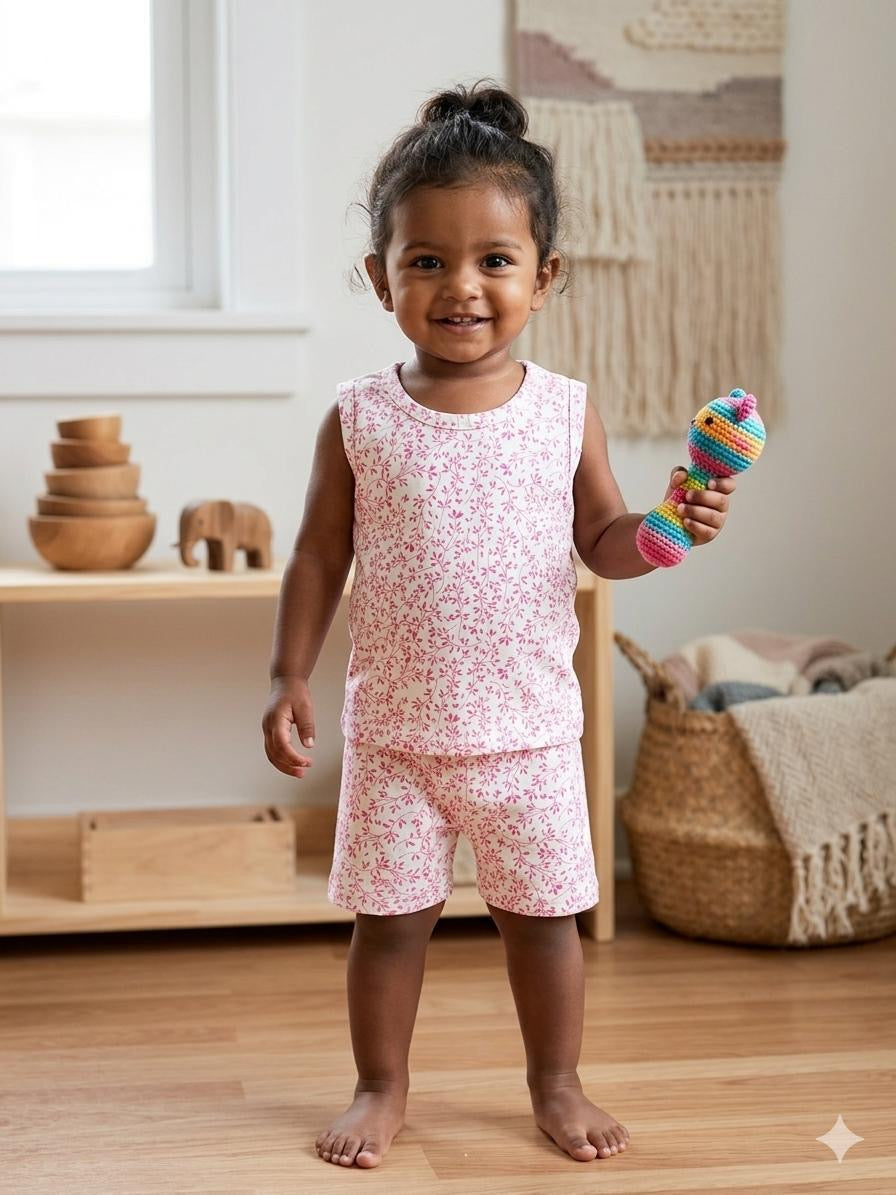 Pink  white  Sleeveless Short set (2-3 years ) Codeas