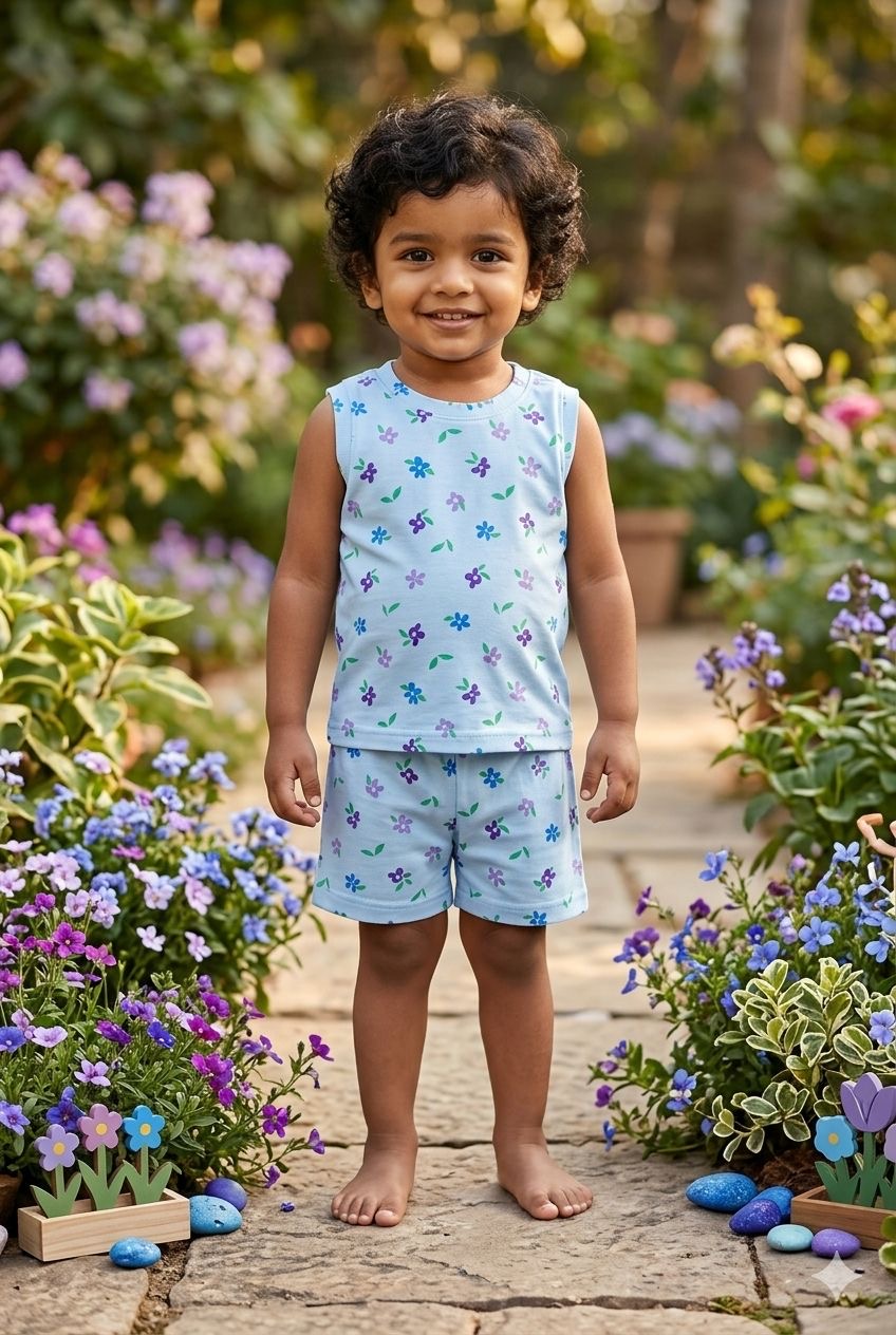 Blue   Sleeveless Ribbed Short  set (1-6 years )Code:SA