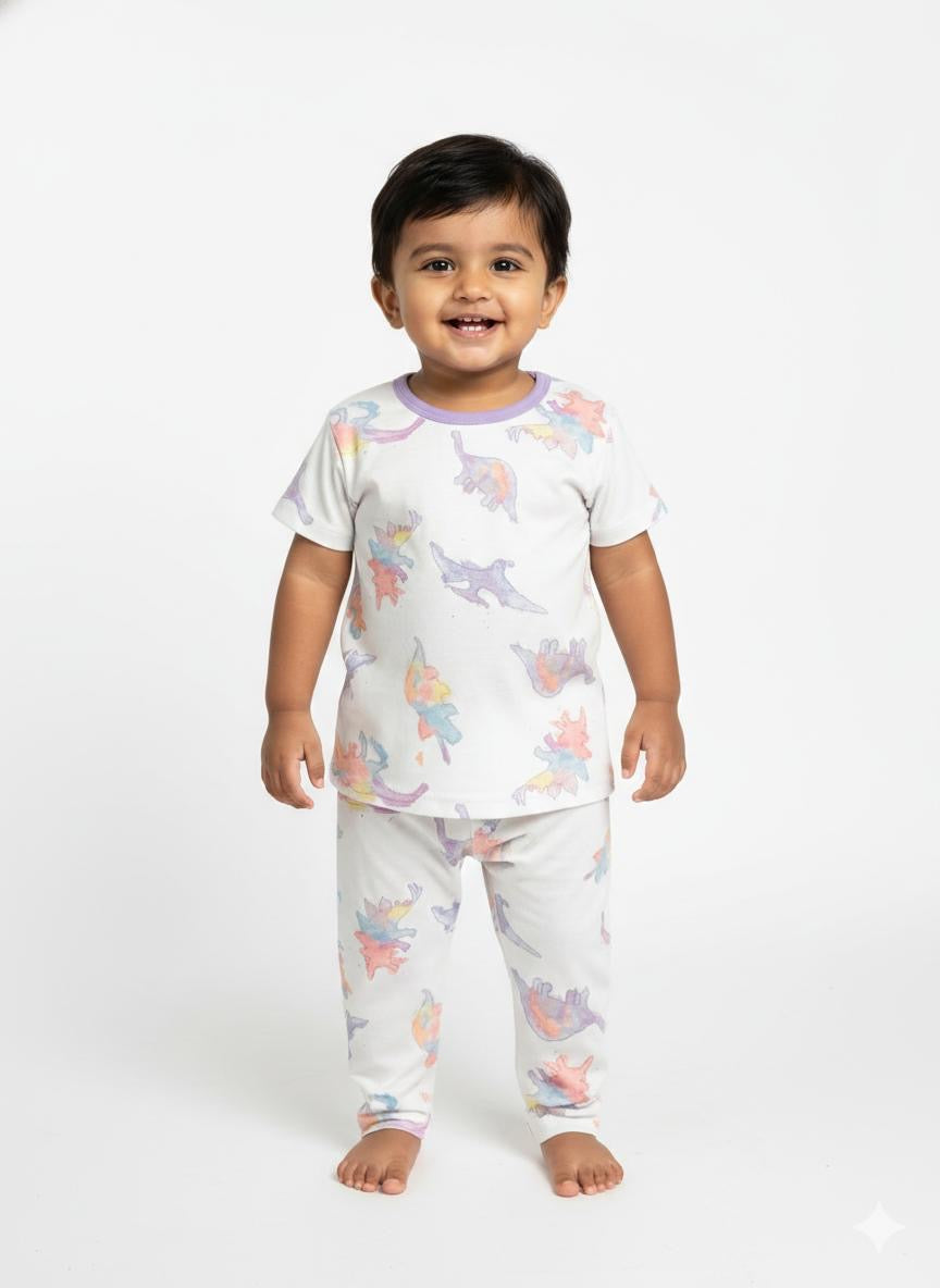 Purple white  dino Top & bottom Set (6 -12 months)