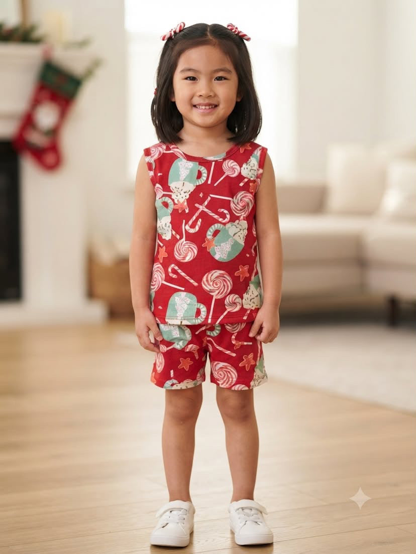 Red sleeveless Short set (3-5 years)