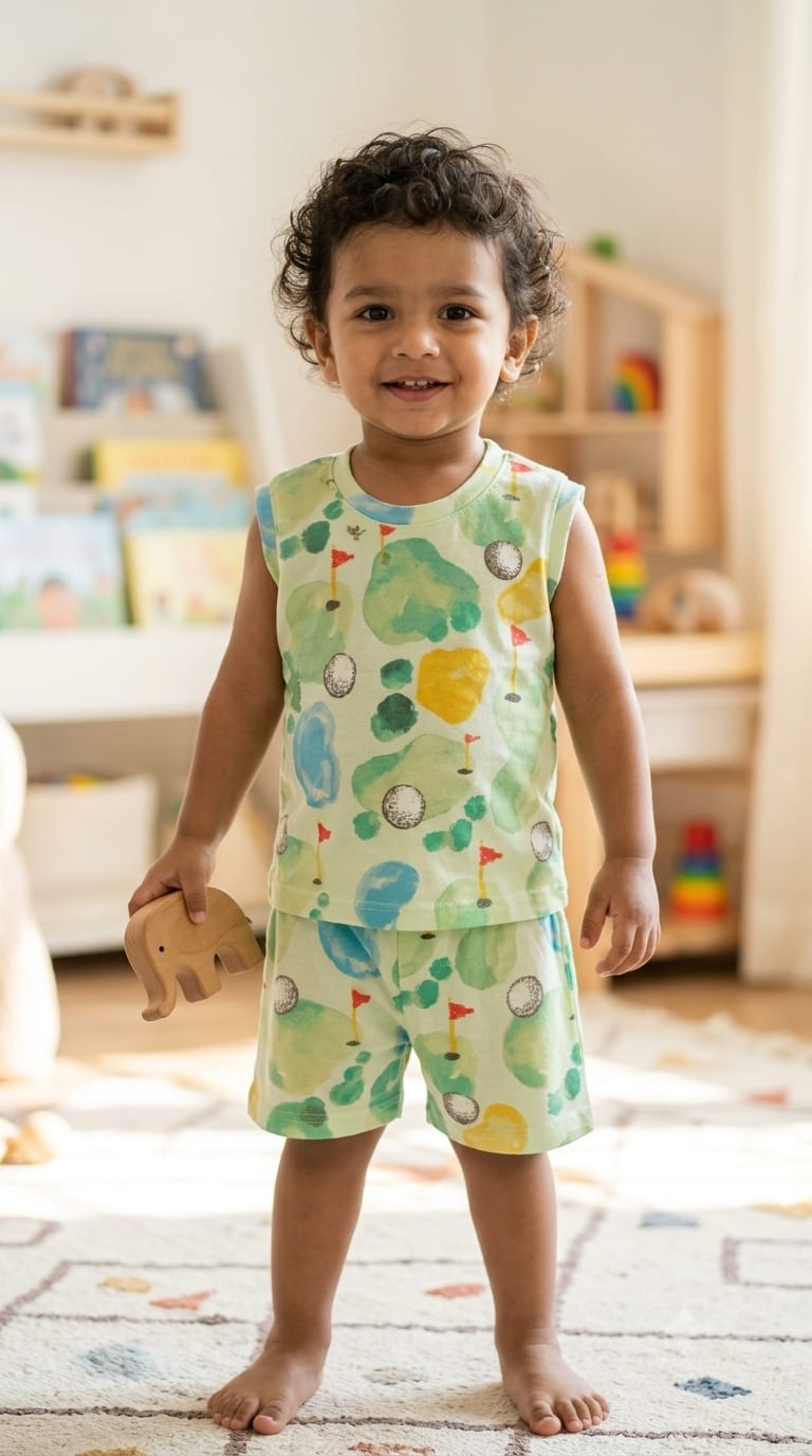 Green Sleeveless Short set (1-3 year)