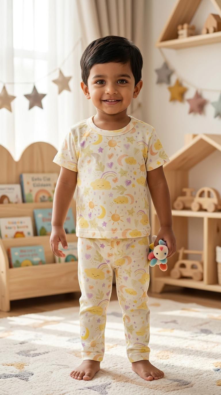 Yellow white  Top & bottom set (6 months-3 years )