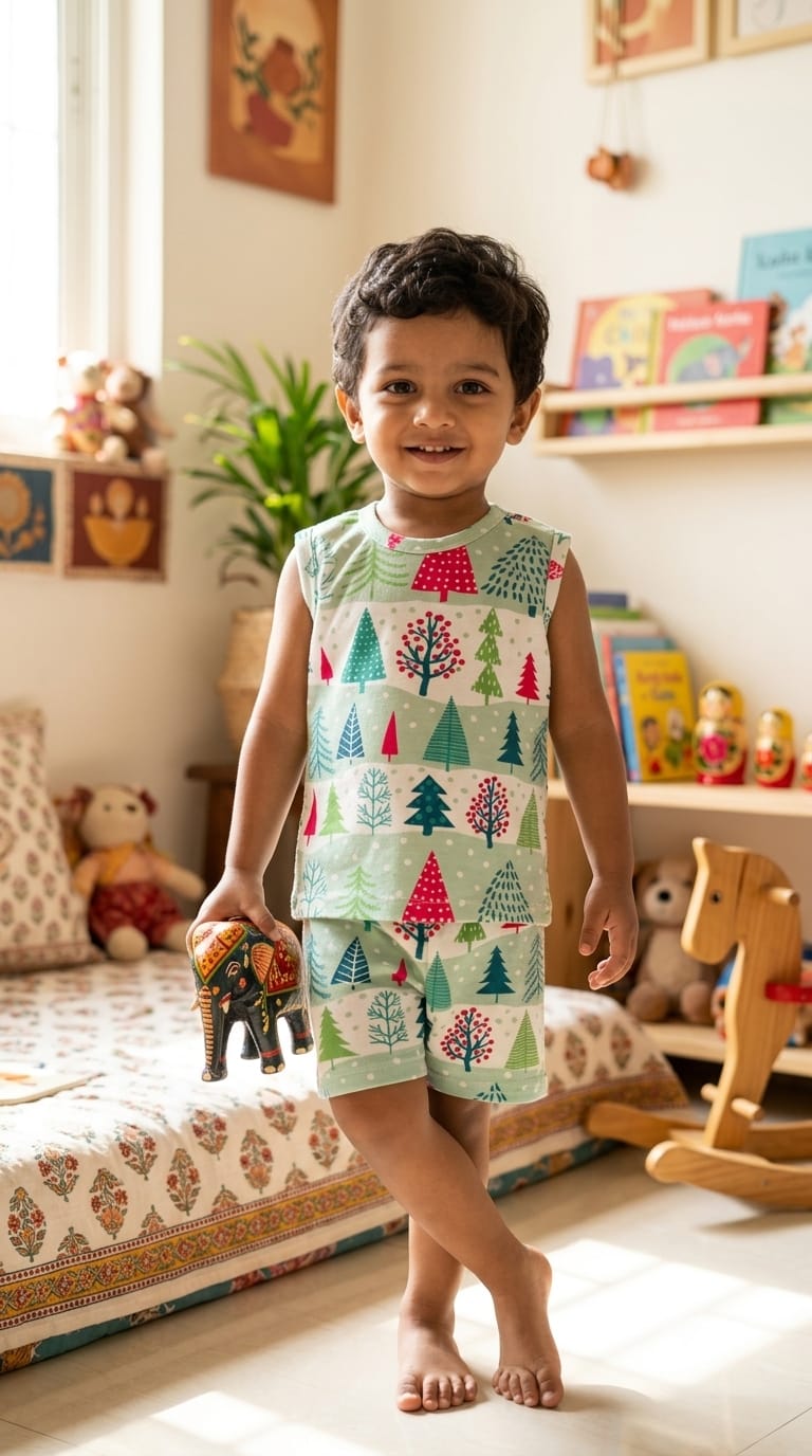 Colourful tree Sleeveless Short set (1-3 year)