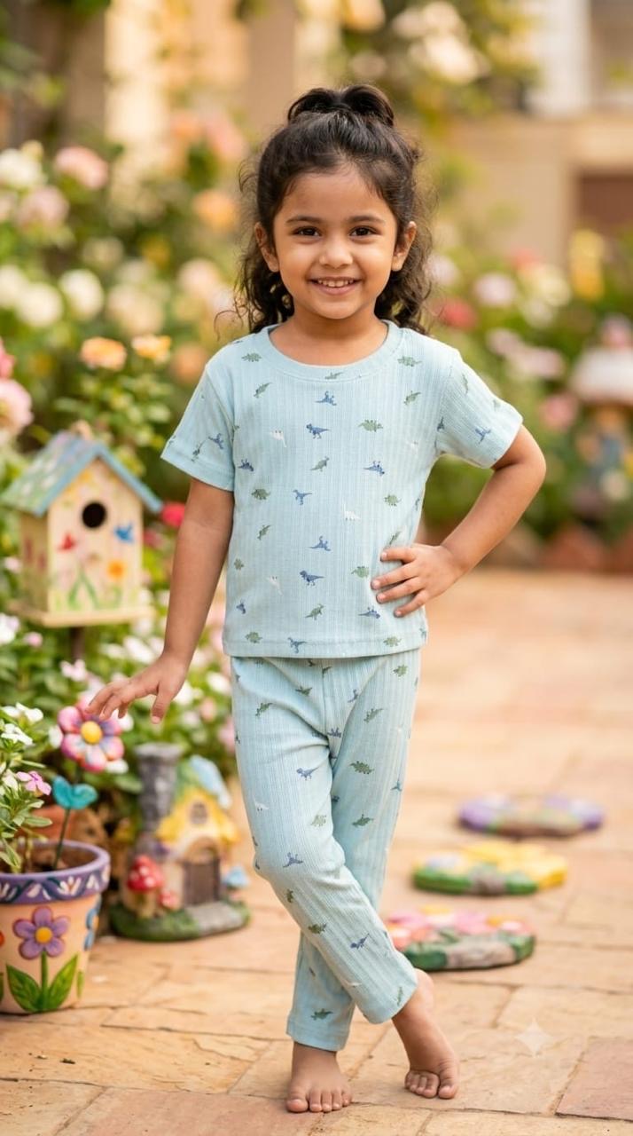 Sky blue ribbed Coord  set (1-6 years )Code:SA