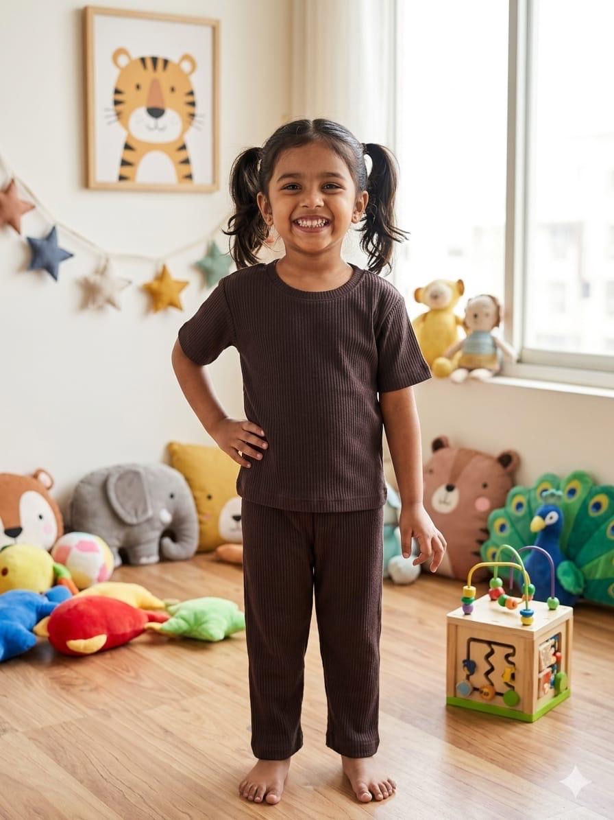 Dark brown  unisex Coord  set (1-6 years )Code:SA
