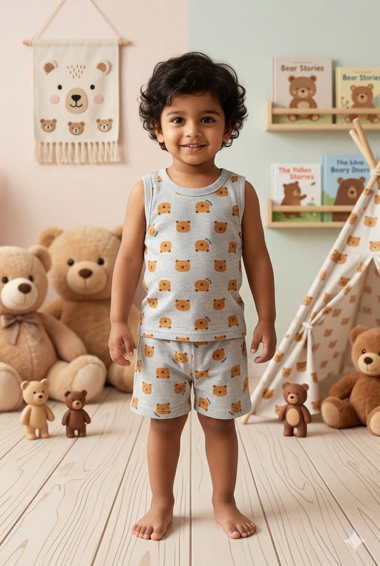 Teddy  Sleeveless Ribbed Short  set (1-6 years )Code:SA