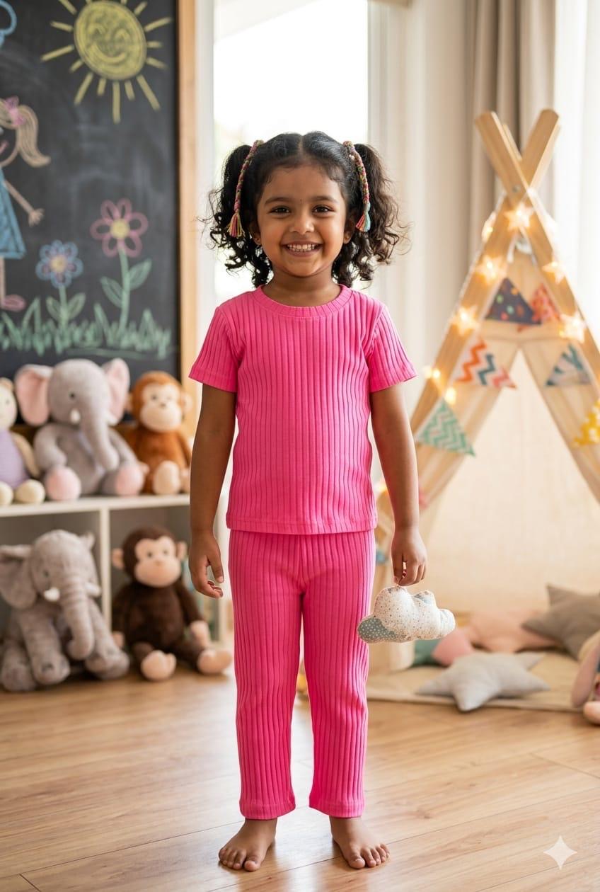 Pink unisex Ribbed Coord  set (1-6 years )Code:SA