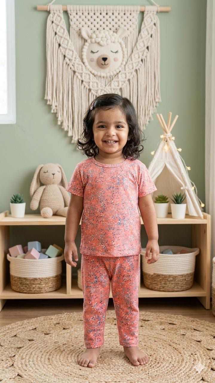 Pink colourful Top & bottom  set (6 months-3 years)