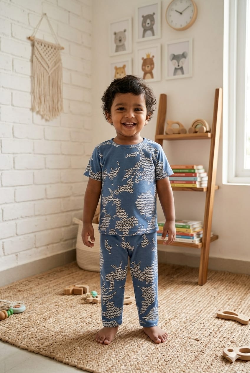Blue white Top & bottom  set (6 months-3 years)