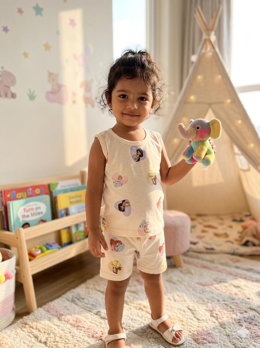 Princesses  sleeveless short set (6 months-3 years)