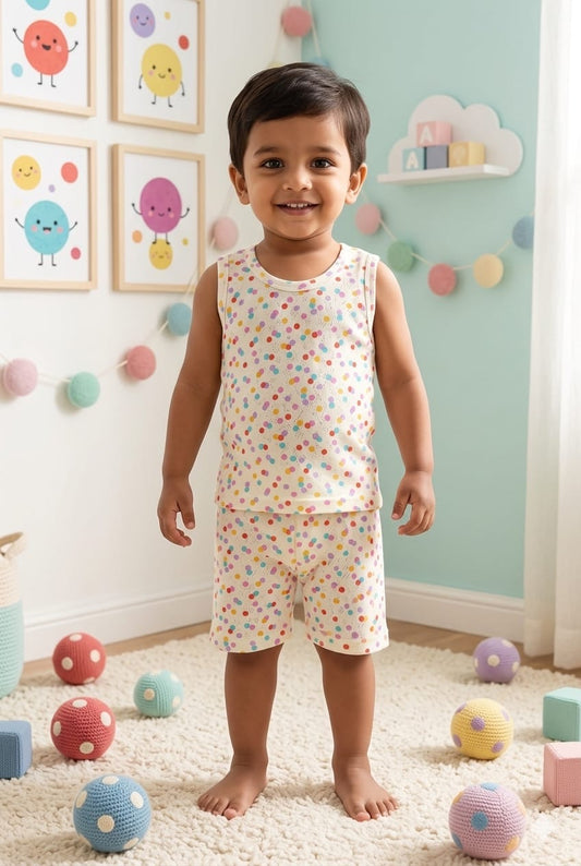White colourful Sleeveless short set (1-3years)