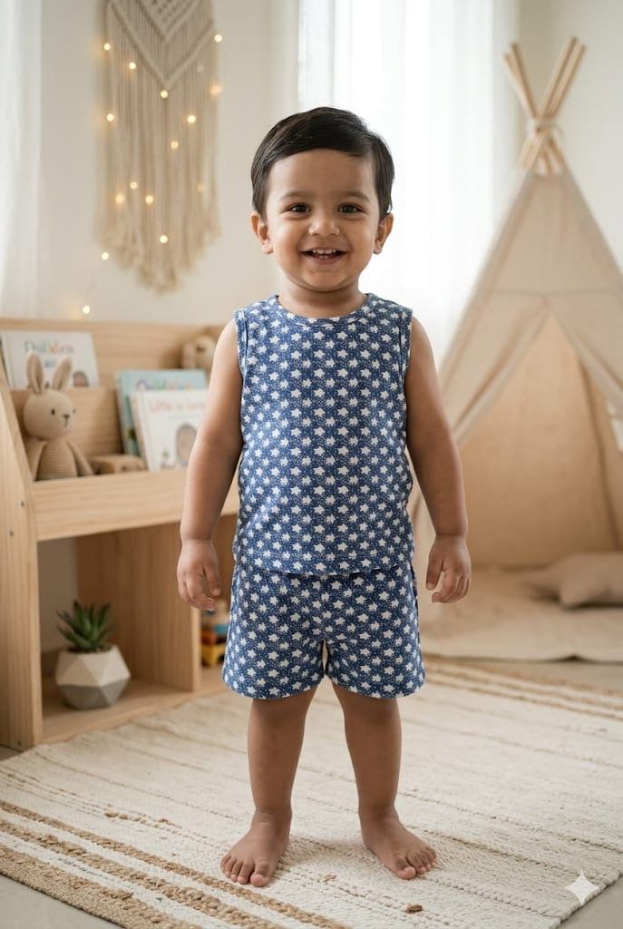 Blue white short set (6 month-4 years) CodeAs