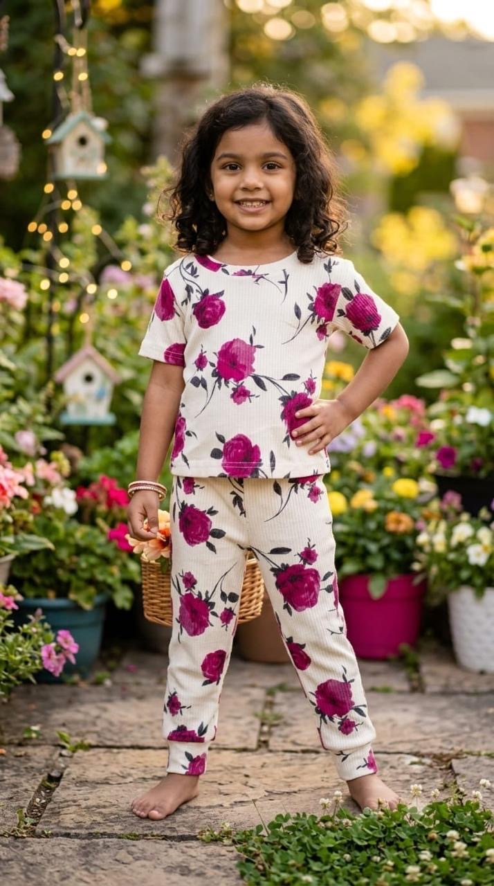 Pink white ribbed Coord  set (1-6 years )Code:SA