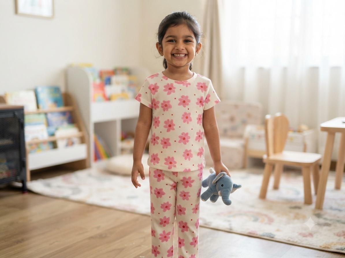 Pink flowers Top & bottom Set (2-5 year)