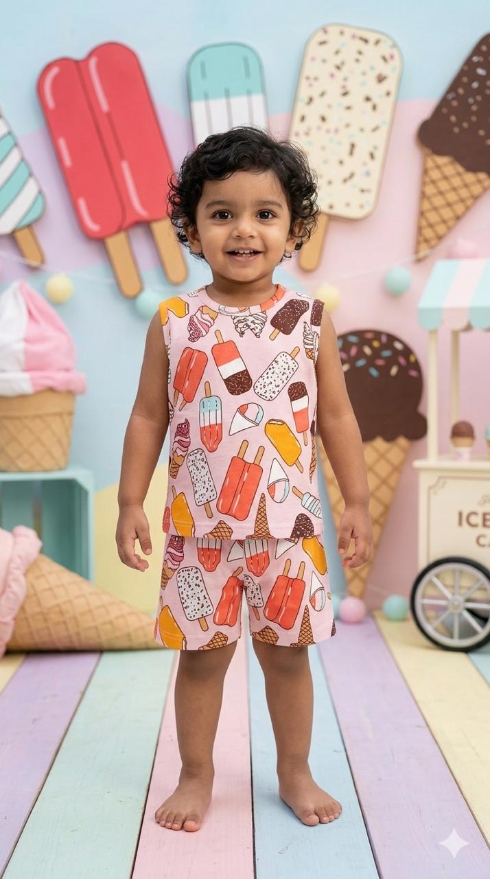 Ice cream Sleeveless Short set (1- 3 years)