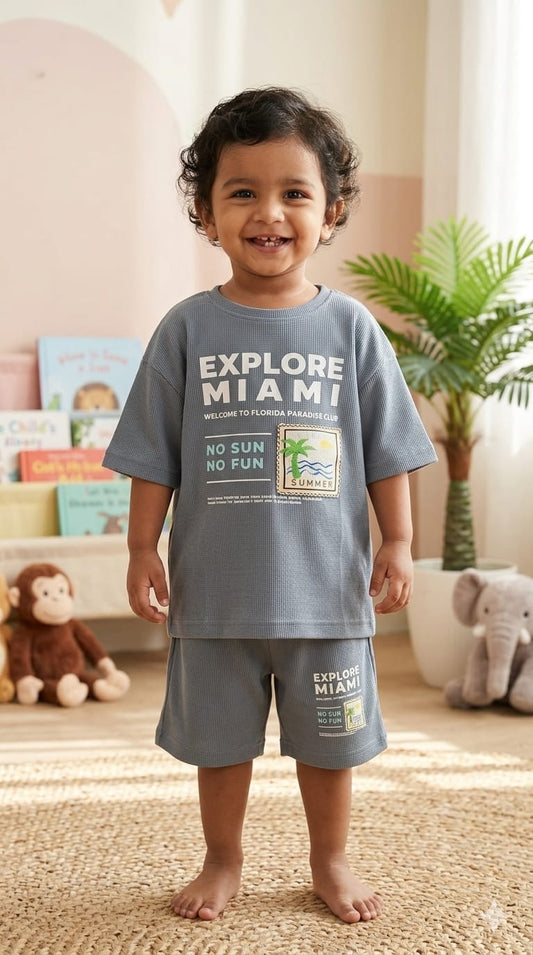 Grey Ribbed Short  set (1-6 years )Code:SF
