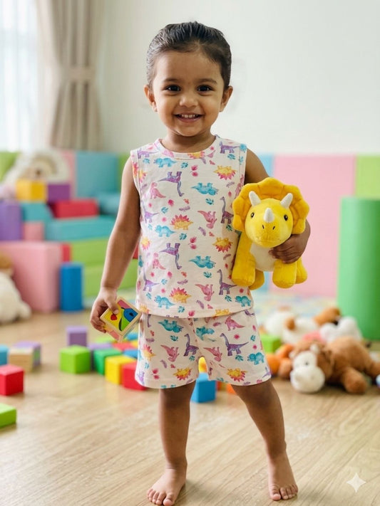 Colourful Dino Sleeveless Short set (1- 3 years)