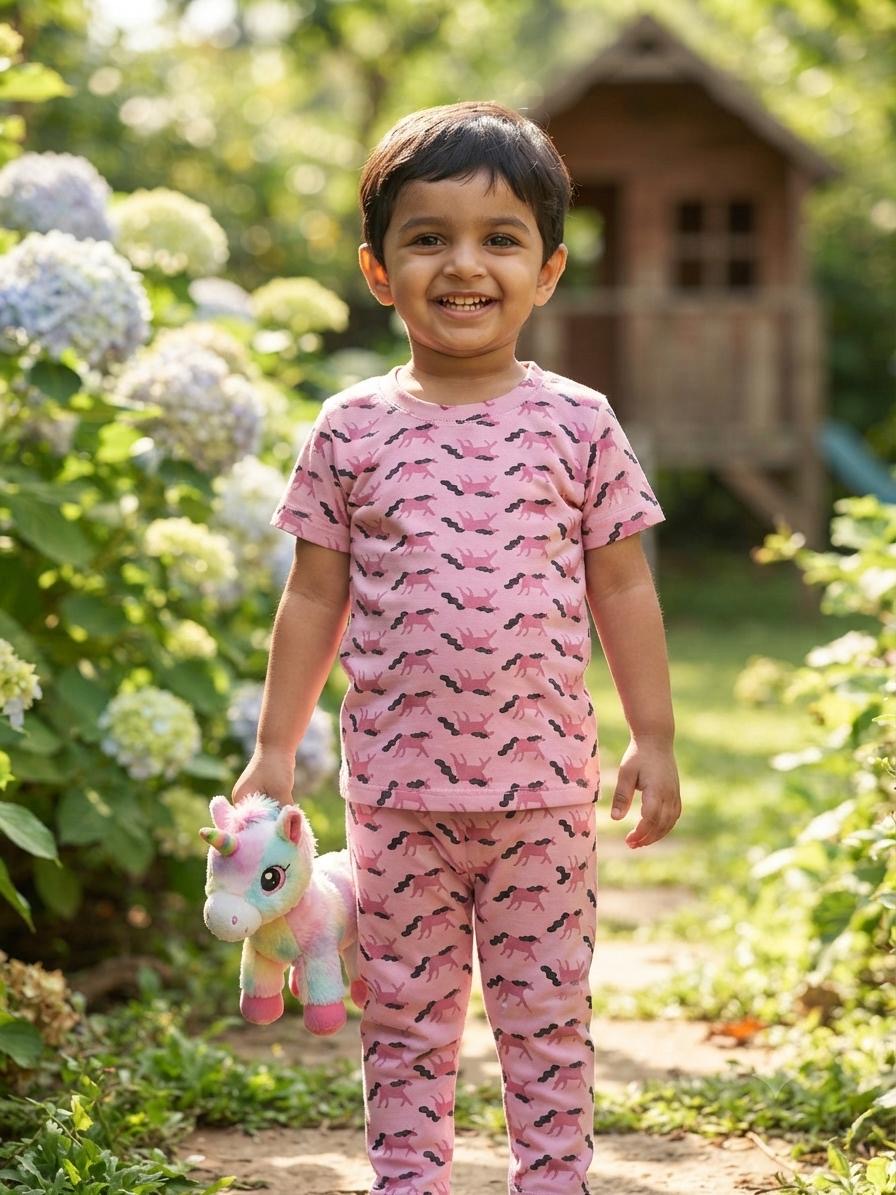 Pink horse Top & bottom  set (6 months-3 years)