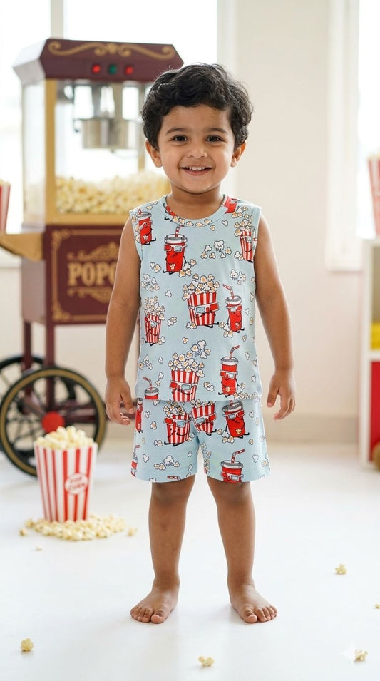Sky blue red Sleeveless Short set (1- 3 years)