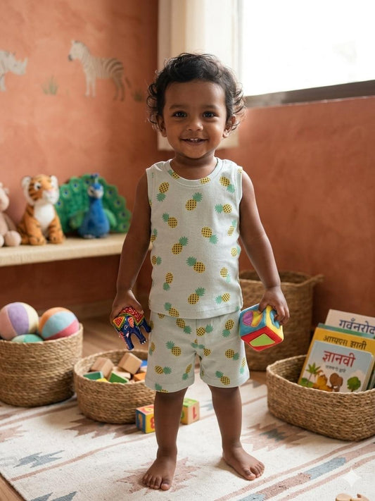 Pine apple Sleeveless Ribbed Short  set (1-6 years )Code:SA
