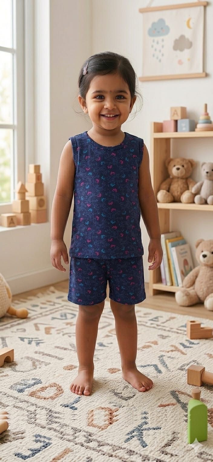 Blue pink sleeveless short set (6 months-3 years)