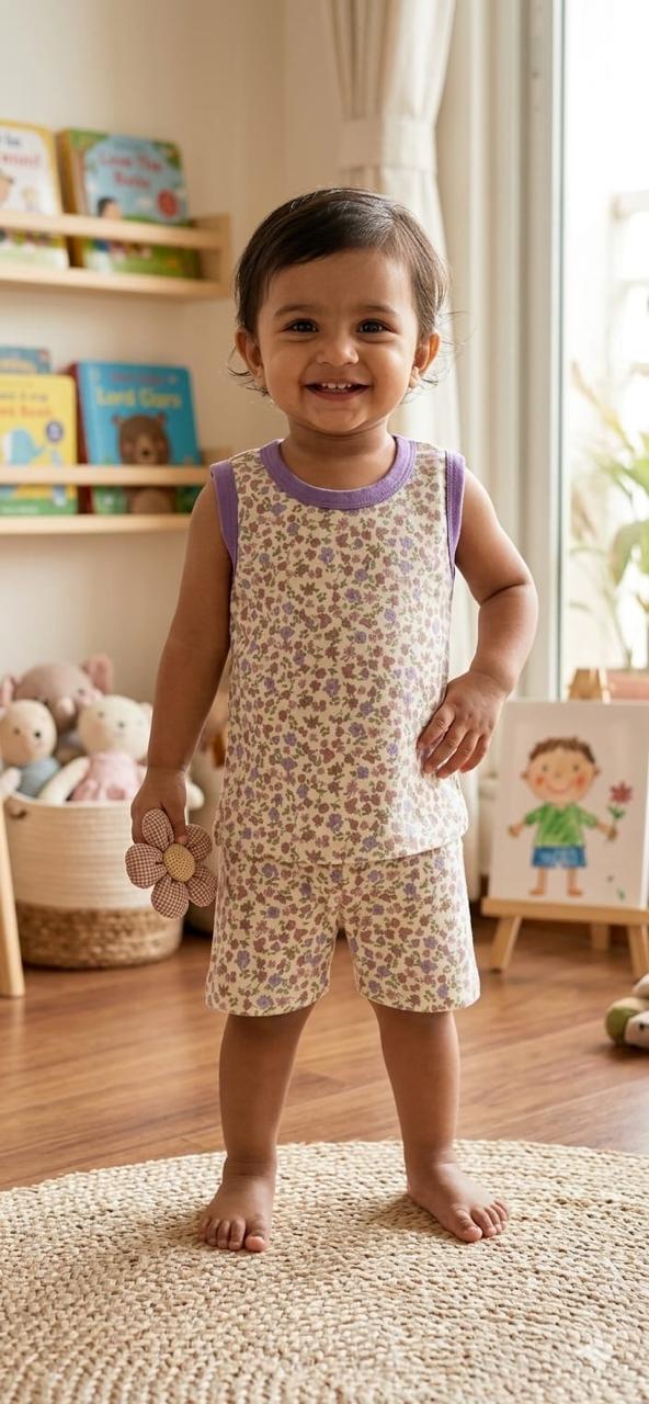 Mini floral  sleeveless short set (6 months-3 years)